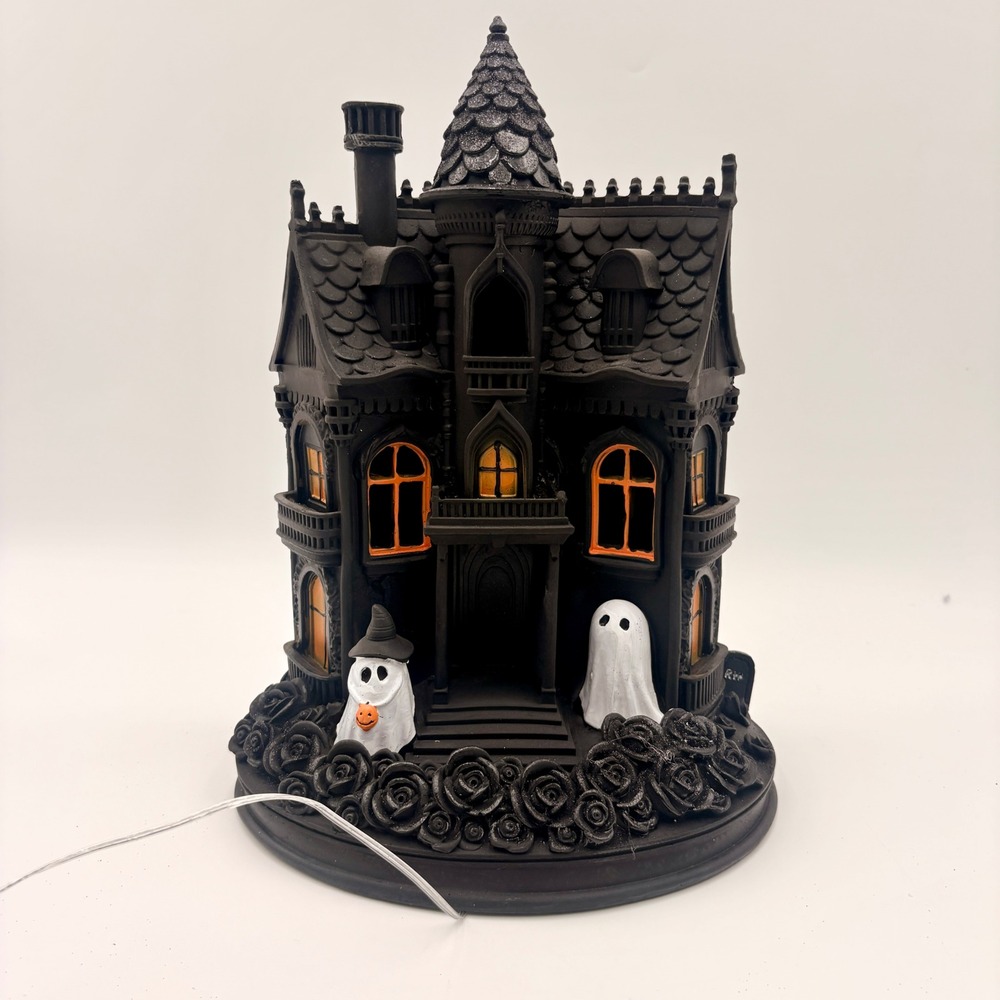 Halloween Light Up Spooky Haunted House Black Ghost Figurine